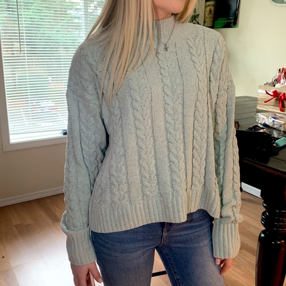 Knitt chunky sweater  blue turtle neck oversized medium soft new hippie rose